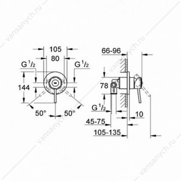 GROHE. Смеситель для душа BauClassic, скрытый монтаж, 29048000