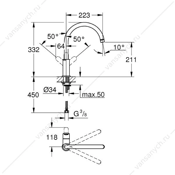 GROHE. Смеситель для мойки Bau Edge, поворотный трубкообразный излив, 31367000
