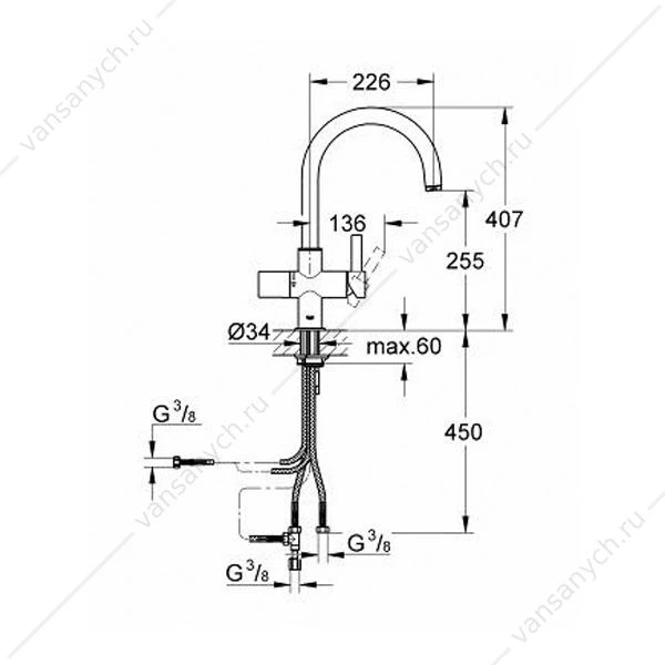 GROHE. Смеситель для мойки GROHE Blue для подачи смешанной и фильтрованной воды, без фильтра, 33251000