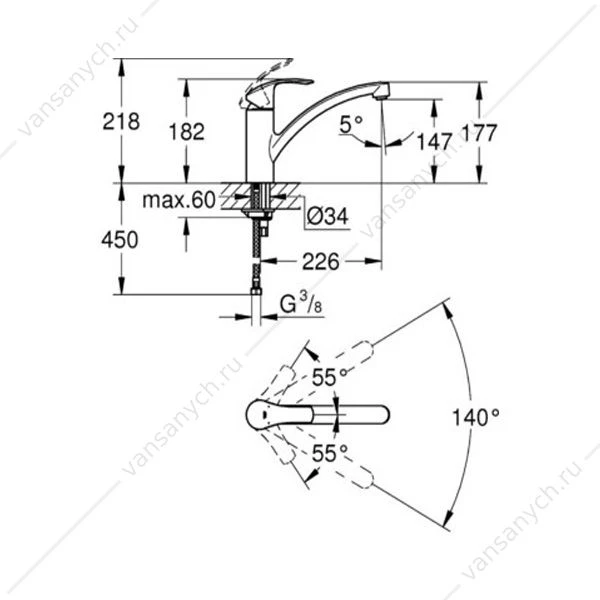 GROHE. Смеситель для мойки Eurosmart, низкий излив, 33281002