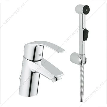 GROHE. Смеситель для раковины Eurosmart, с цепочкой, гиг. душем и настенным держателем, 23124002