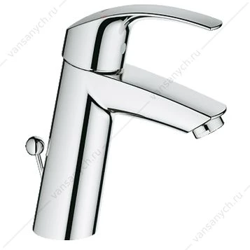 GROHE. Смеситель для раковины Eurosmart 23322001, со сливным гарнитуром, средний, литой излив