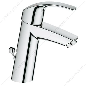 GROHE. Смеситель для раковины Eurosmart 23322001, со сливным гарнитуром, средний, литой излив