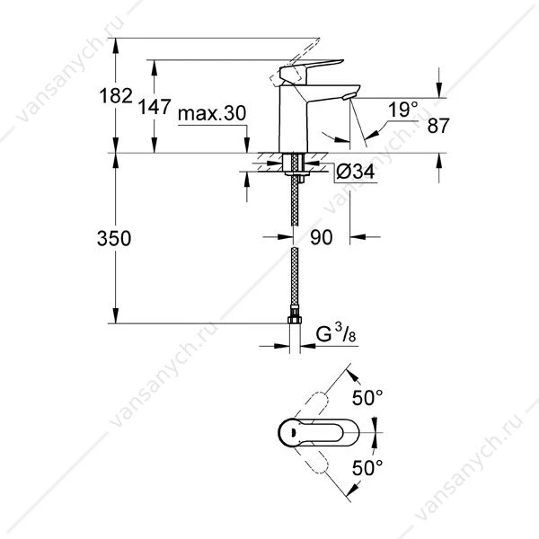 GROHE. Смеситель для раковины BauEdge, гладкий корпус, 23330000