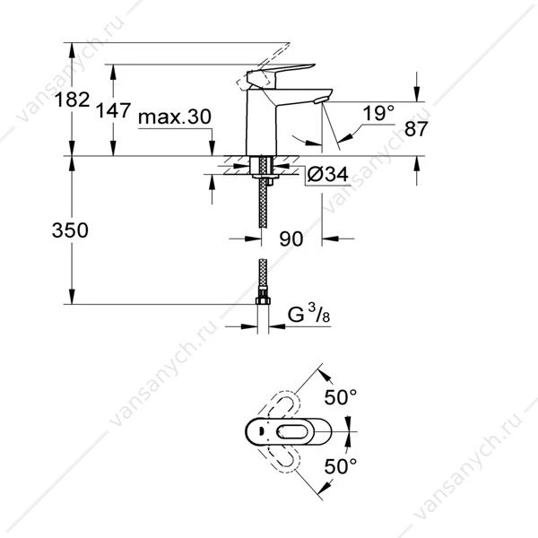 GROHE. Смеситель для раковины BauLoop, гладкий корпус, 23337000