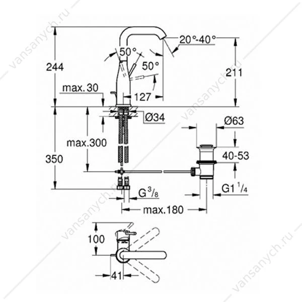 GROHE. Смеситель для раковины Essence+, высокий излив, 32628001
