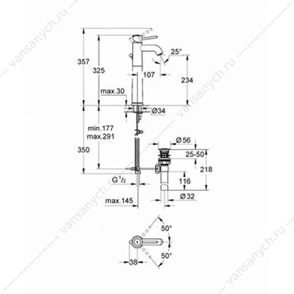 GROHE. Смеситель для раковины BauClassic, свободностоящий, 32868000