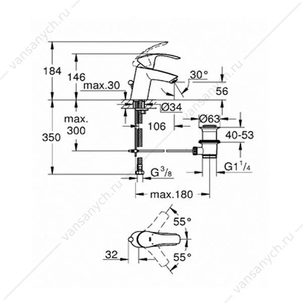 GROHE. Смеситель для раковины Eurosmart 2015, со сливным гарнитуром, S-size, 33265002