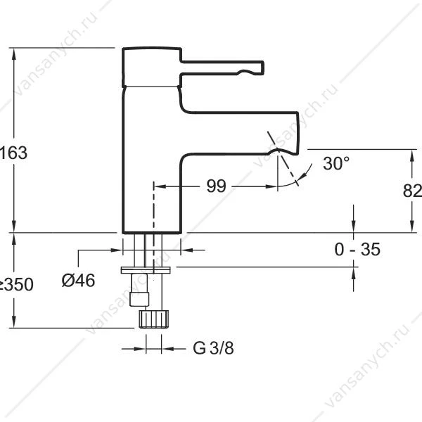 Смеситель для раковины без донного клапана CUFF E98298-CP