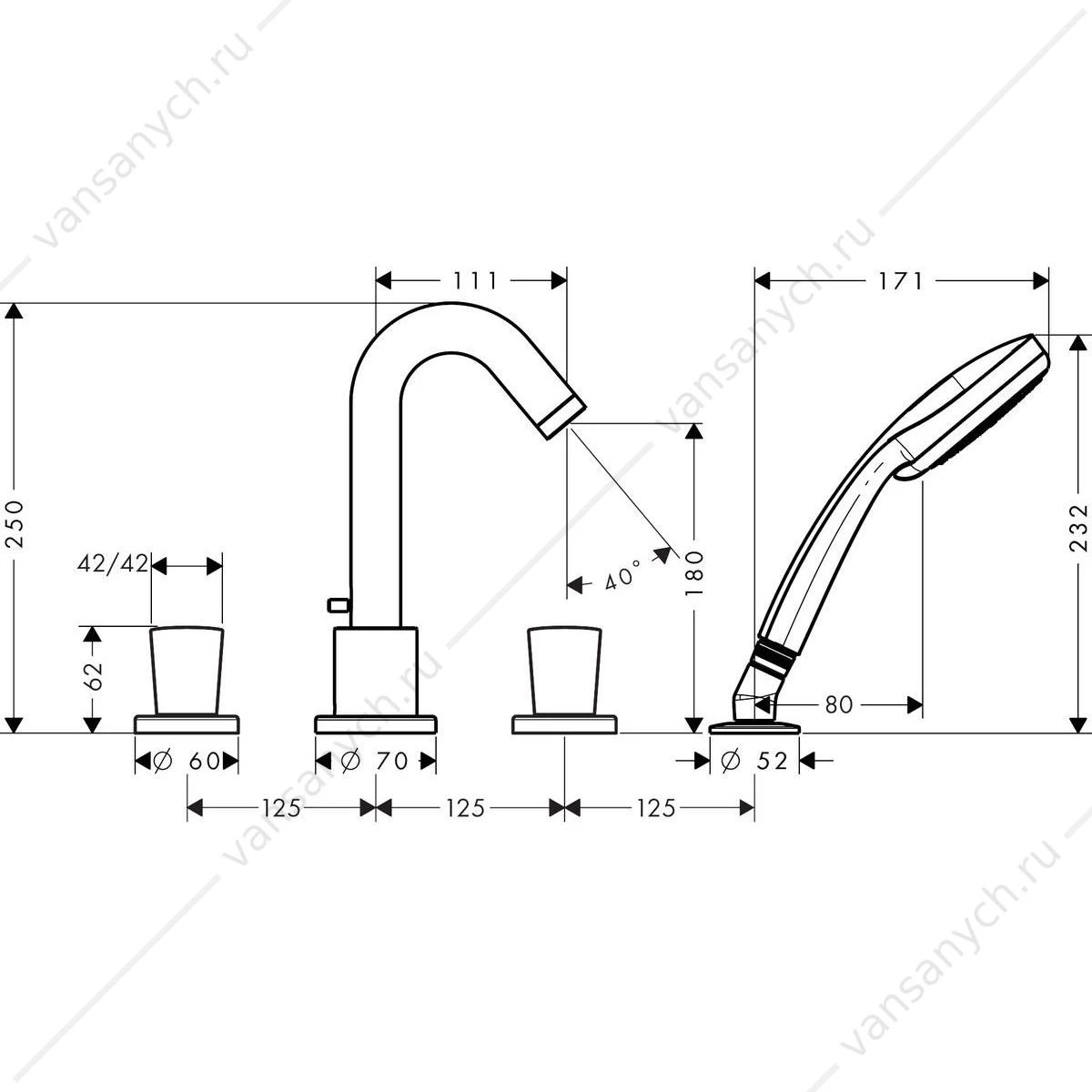 Смеситель Hansgrohe Logis для ванны на 4 отверстия 71314000