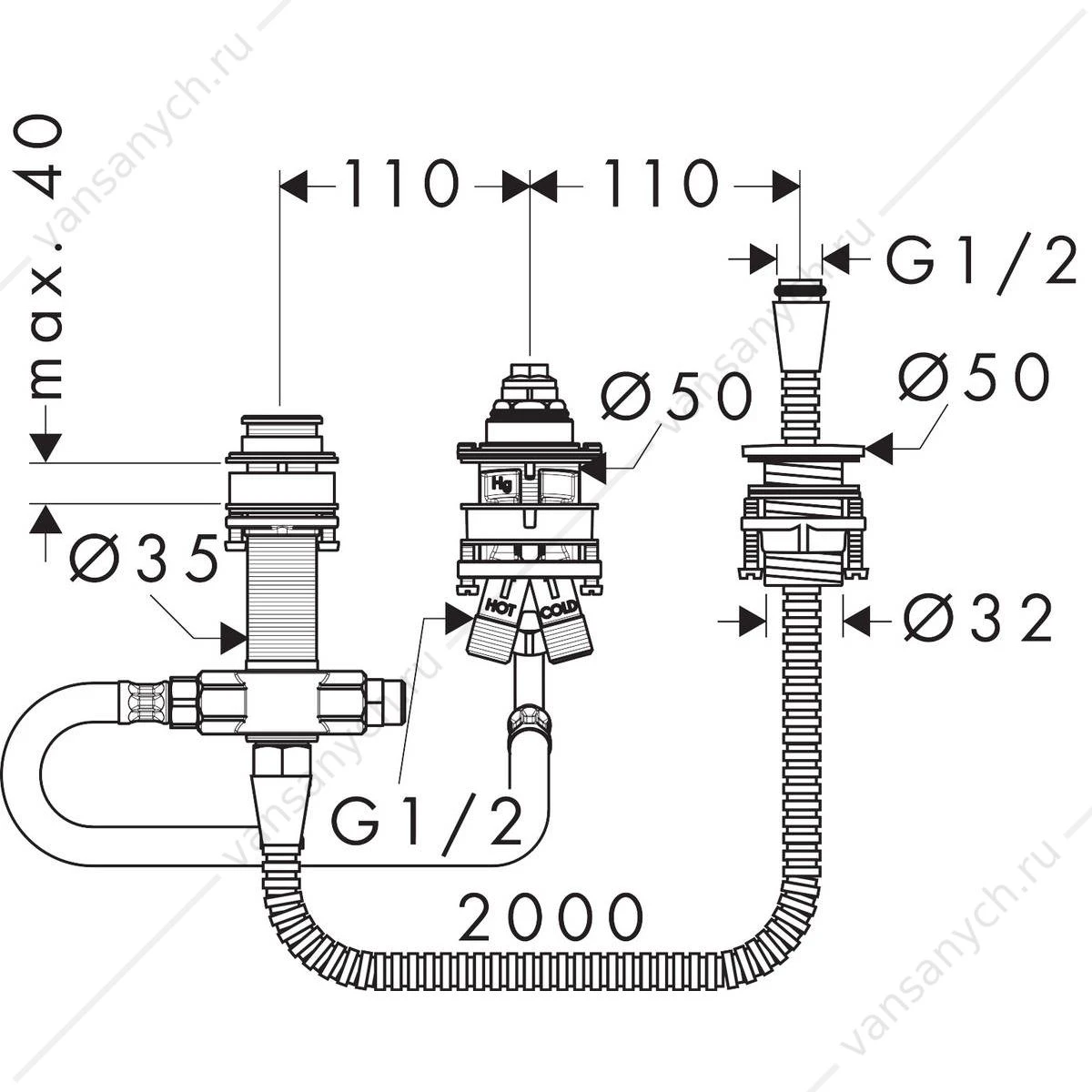 Скрытая часть Hansgrohe Logis для 71313000 (на 3 отверстия) 13439180