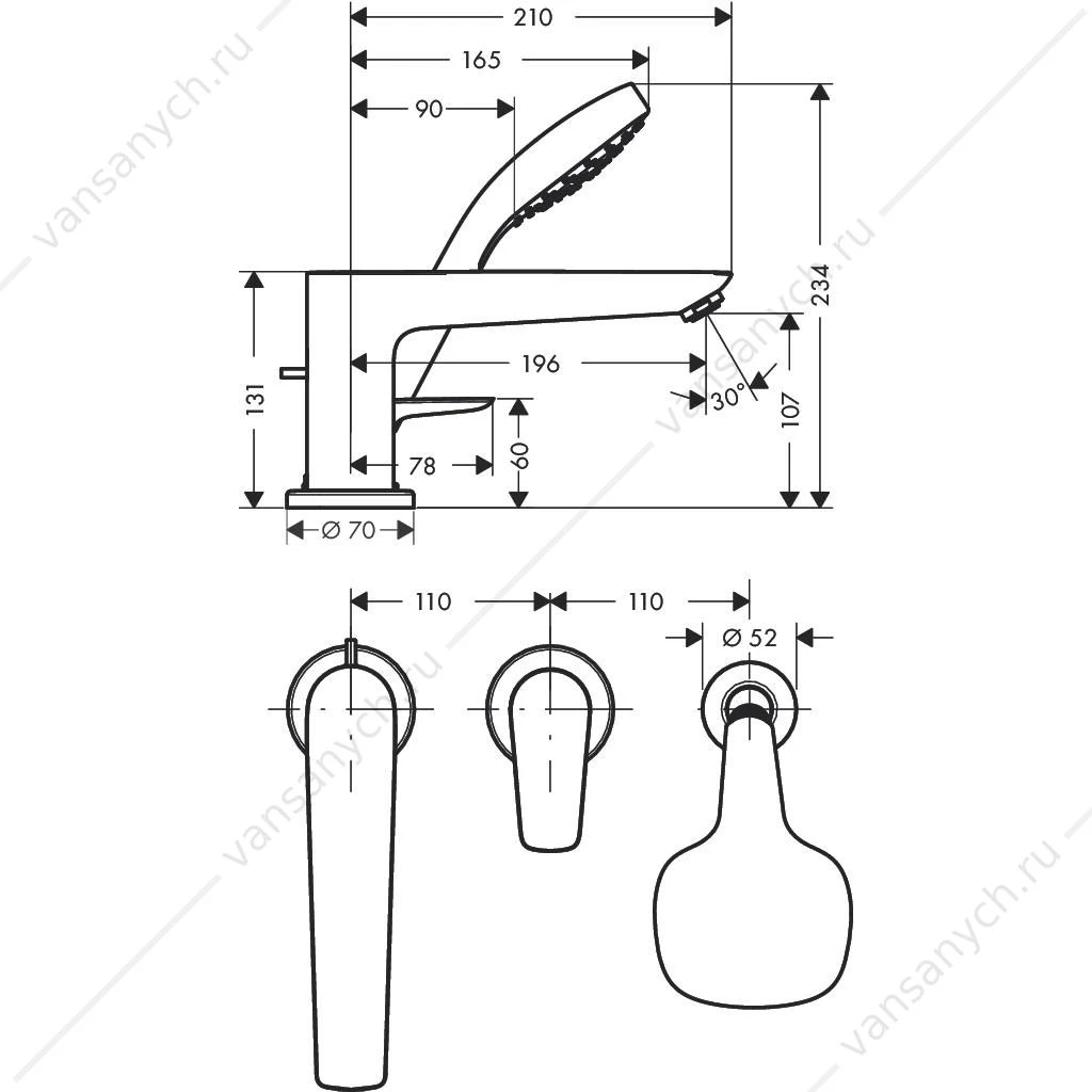 Смеситель на борт ванны Hansgrohe Talis E  на 3 отверстия
