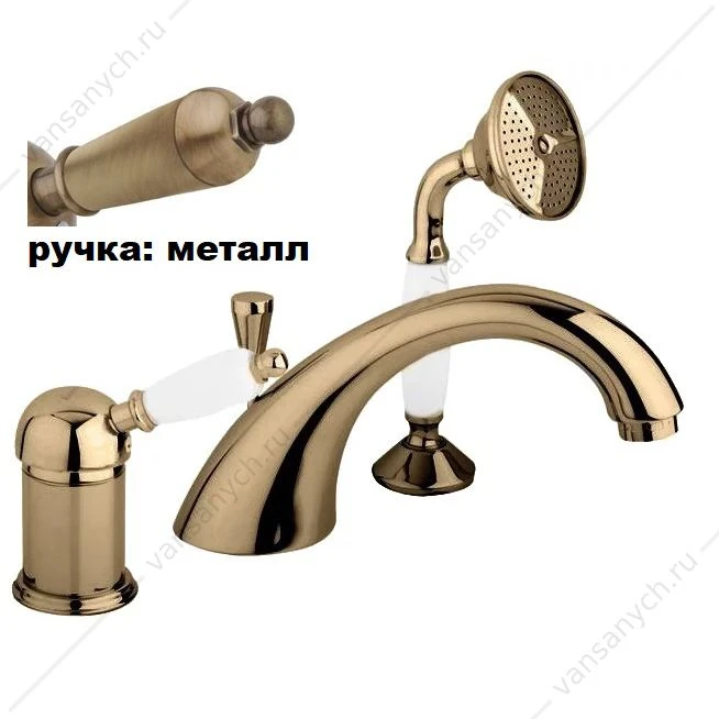 Смеситель на борт ванны с выдвижным душем CEZARES ELITE-BVDM бронза ручка бронза