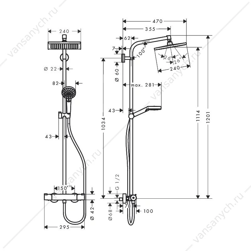 Душевая система с термостатом Hansgrohe Crometta Е 240 1jet Showerpipe 27271000