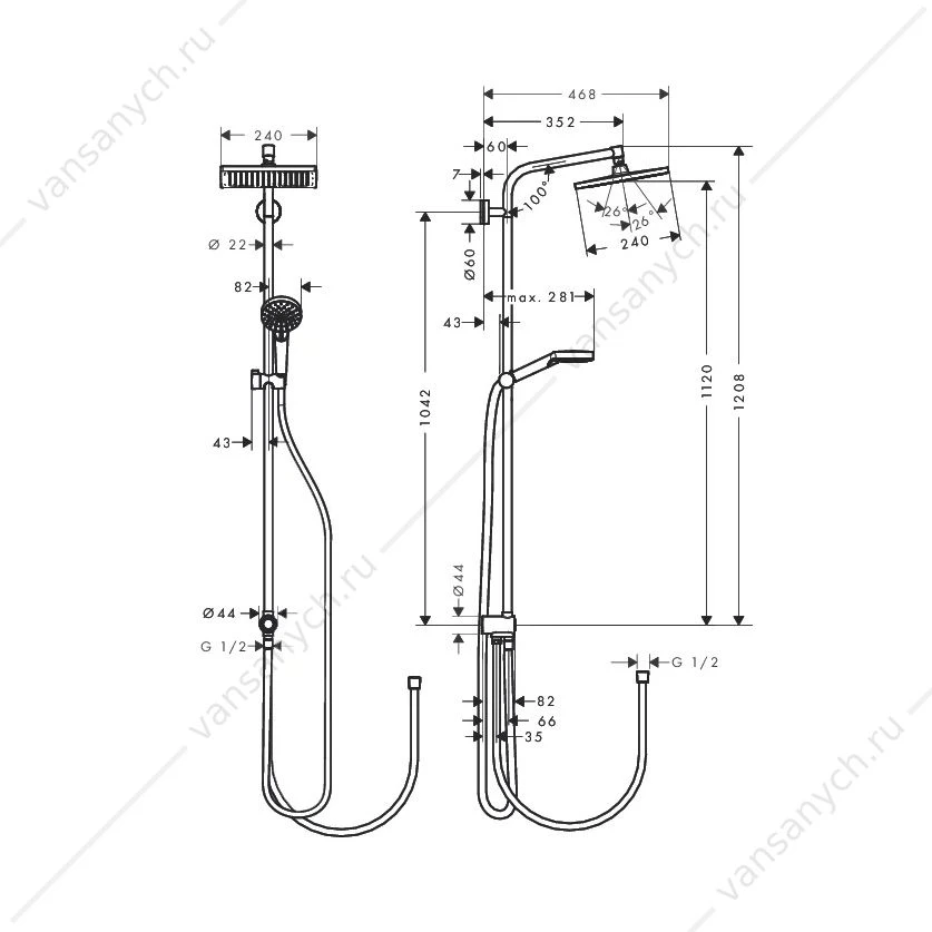 Душевая система Hansgrohe Crometta Е 240 1jet Showerpipe Reno Ecosmart 27289000