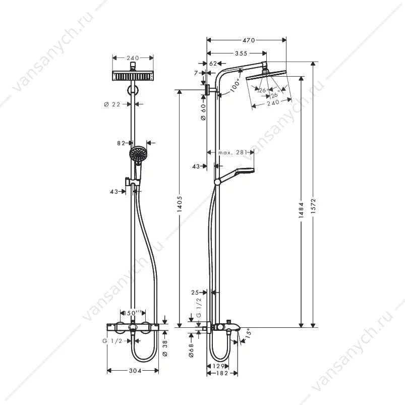 Душевая система Hansgrohe Crometta E 240 1jet Showerpipe 27298000