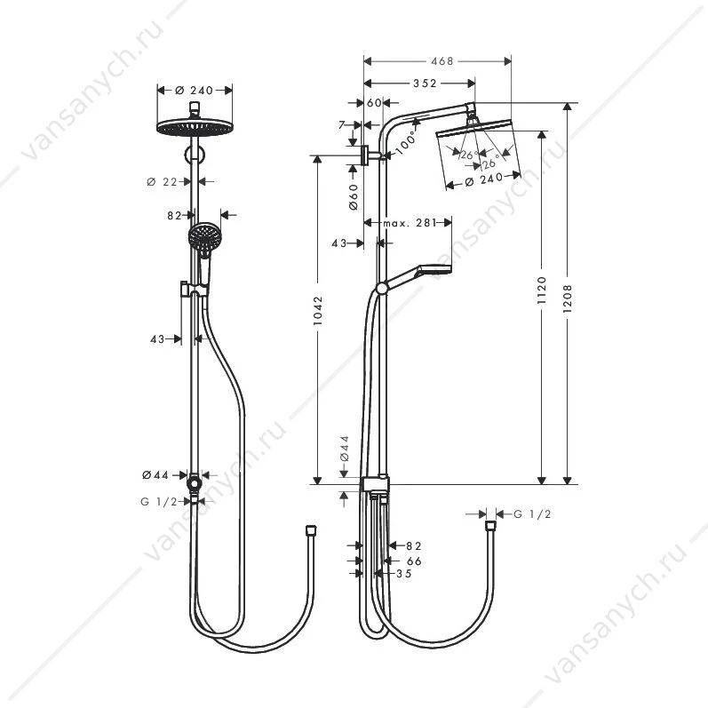 Душевая система Hansgrohe Crometta S 240 1jet Showerpipe Reno 27270000