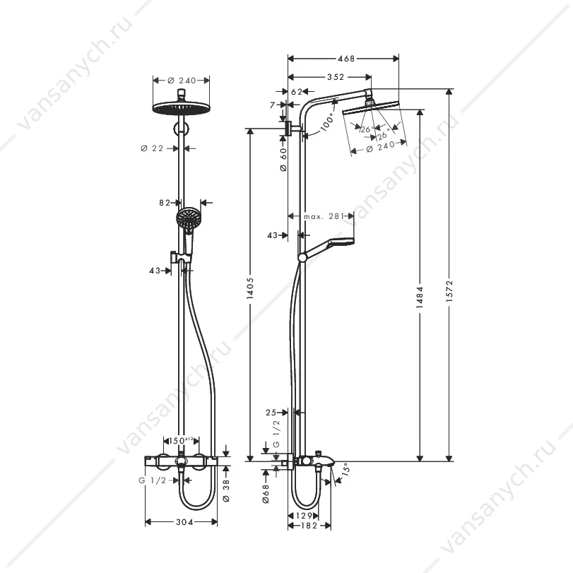 Душевая система Hansgrohe Crometta S 240 1jet Showerpipe 27320000