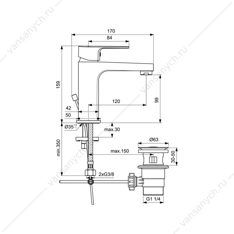 Смеситель для умывальника Ideal Standard CERAFINE D с донным клапаном BC491AA