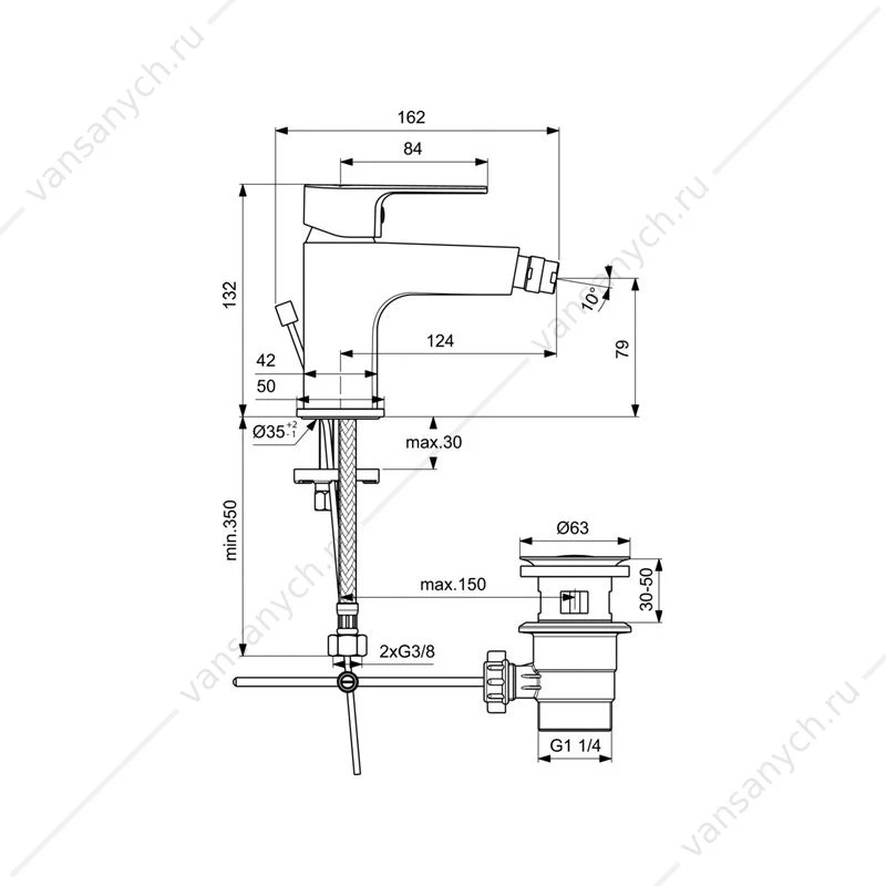 Смеситель для биде Ideal Standard CERAFINE D с донным клапаном BC492AA