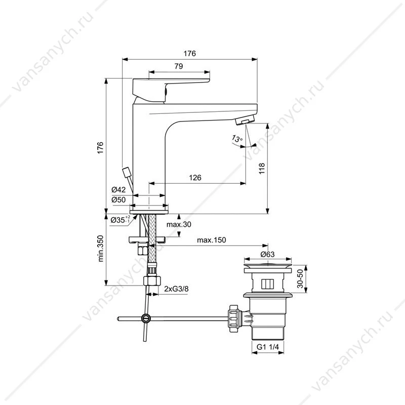 Смеситель для умывальника Ideal Standard CERAFINE O с донным клапаном BC496AA