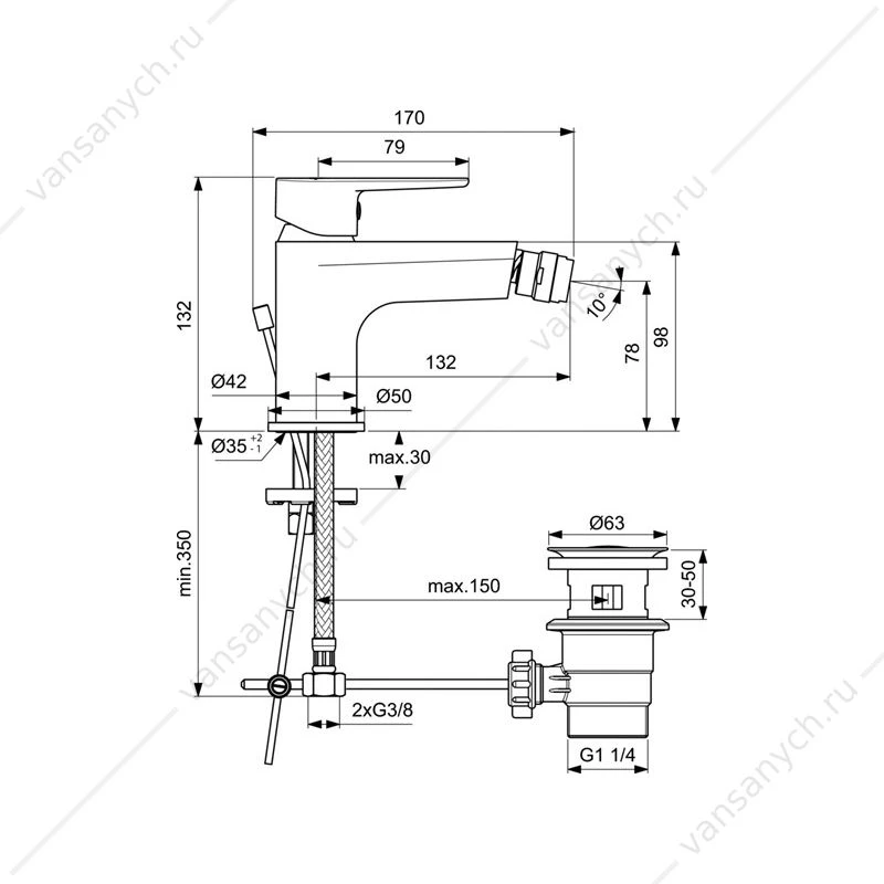 Смеситель для биде Ideal Standard CERAFINE O с донным клапаном BC498AA