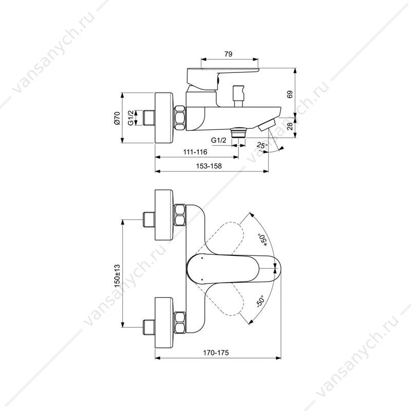 Смеситель для ванны/душа Ideal Standard CERAFINE O BC500AA