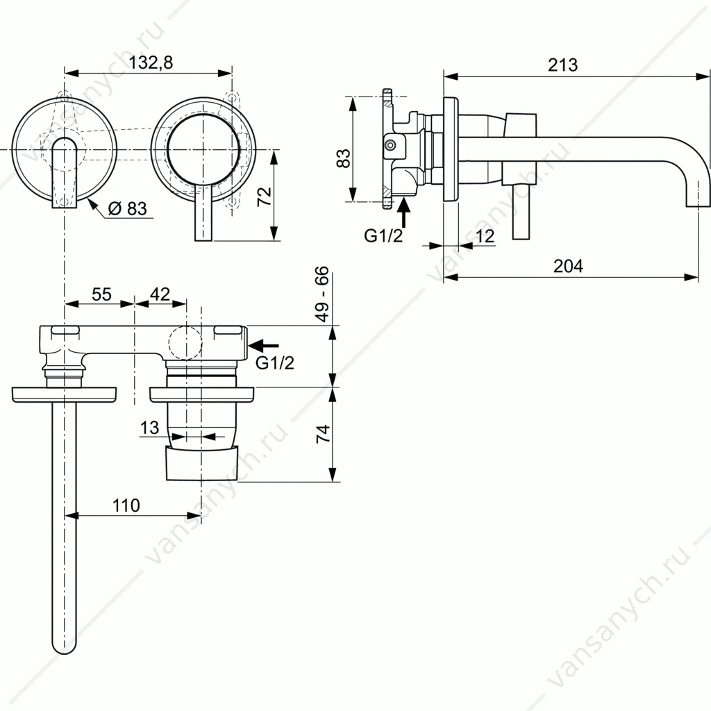 Смеситель встраиваемый для умывальника Ideal Standard CERALINE, комплект №2 A6938AA