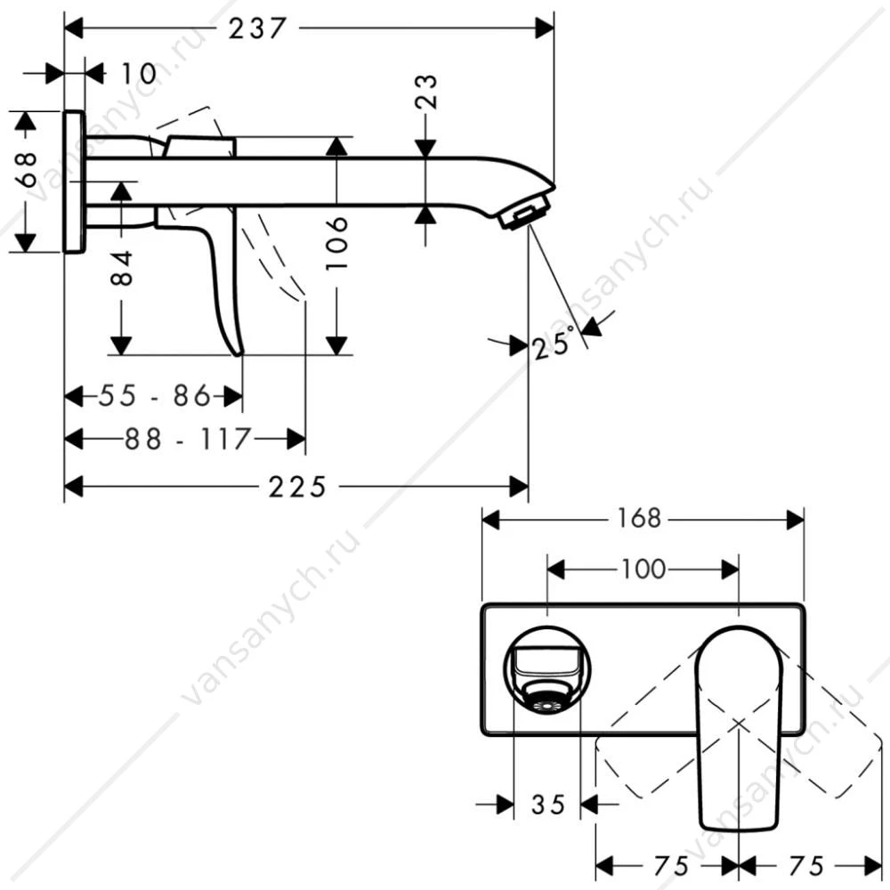 Смеситель для  раковины HANSGROHE Metris 31086000 (внешняя часть), излив 225 мм
