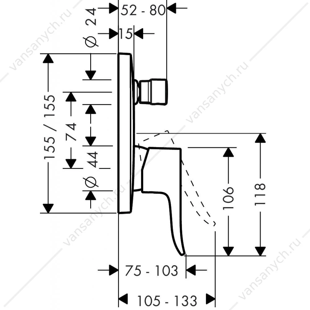 Смеситель для  ванны HANSGROHE Metris 31454000  (внешняя часть)