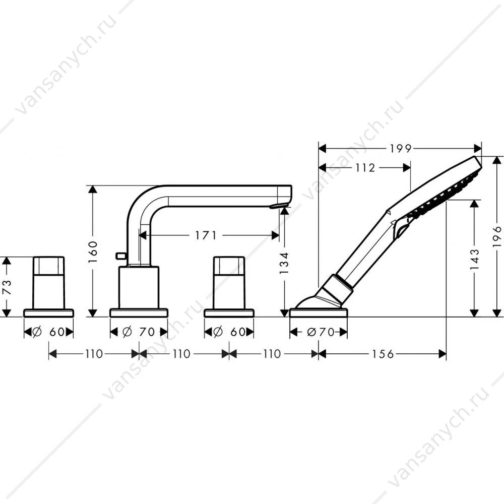 Смеситель для  душа HANSGROHE Metris 31456000 (внешняя часть)