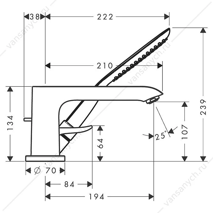 Смеситель на борт ванны HANSGROHE Metris  на 3 отверстия 31190000