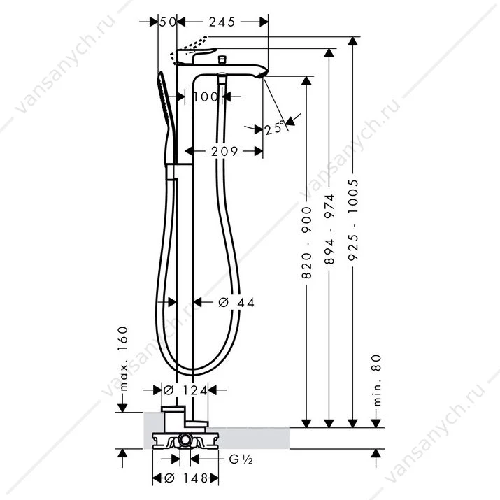 Смеситель напольный для  ванны HANSGROHE Metris 31471000