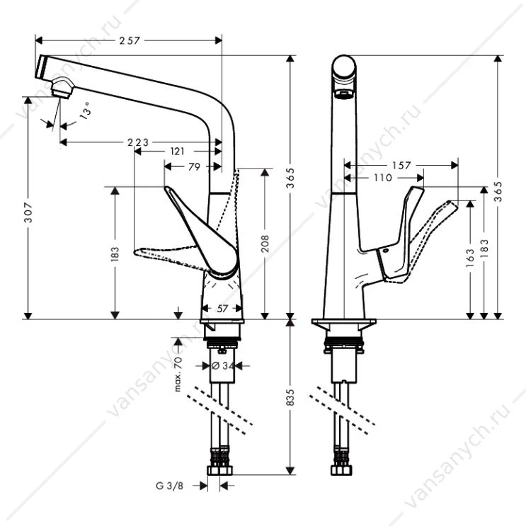Смеситель для  кухни HANSGROHE Metris Select 14883000