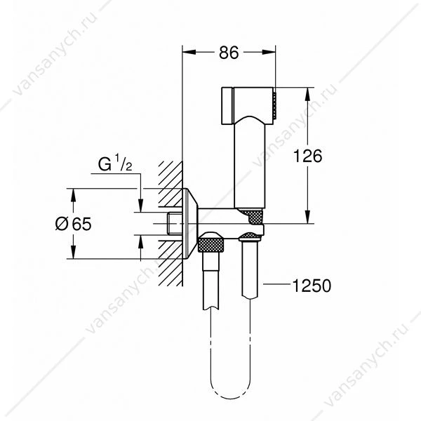 GROHE. Гигиенический душ Sena с вентилем, душевой шланг Silverflex 1250 мм, 26332000