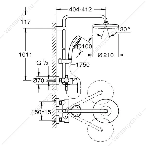 GROHE. Душевая система New Tempesta Cosmopolitain 210, со смесителем для душа, 26224001