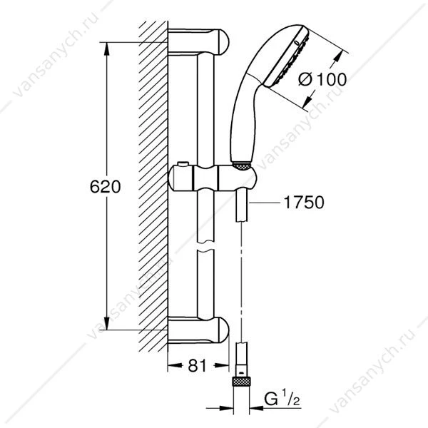 GROHE. Душевой гарнитур Tempesta New 100, 600 мм, 27853001