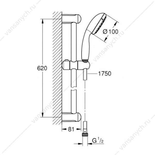 GROHE. Душевой гарнитур Tempesta New I, душевая штанга 600 мм, 9,4 л/мин, 27924001