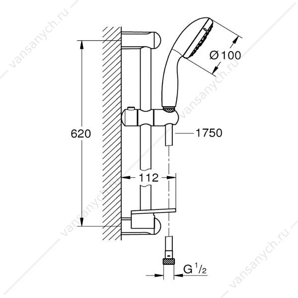 GROHE. Душевой гарнитур Tempesta New IV с полочкой, душевая штанга 600 мм, 28593002