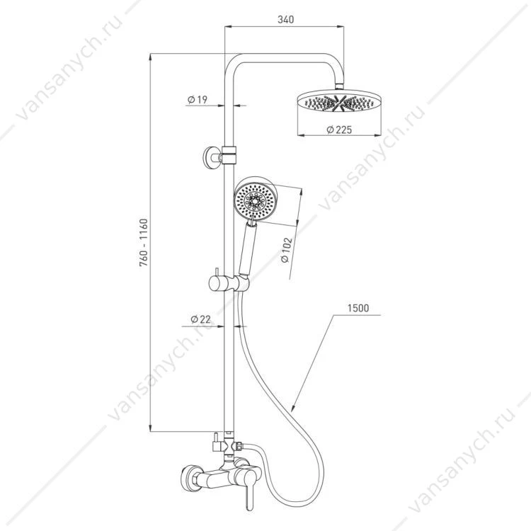 Душевая система GROSS AQUA со смесителем Moderna GA9015SM