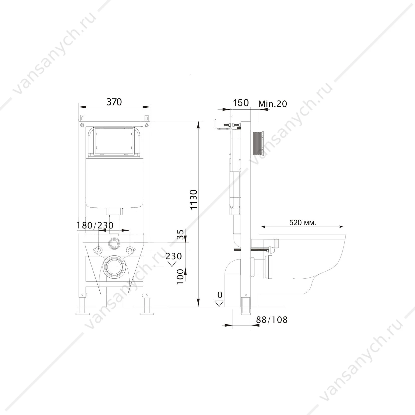 Инсталляция для унитаза Aquatek Standart 37, INS-0000017