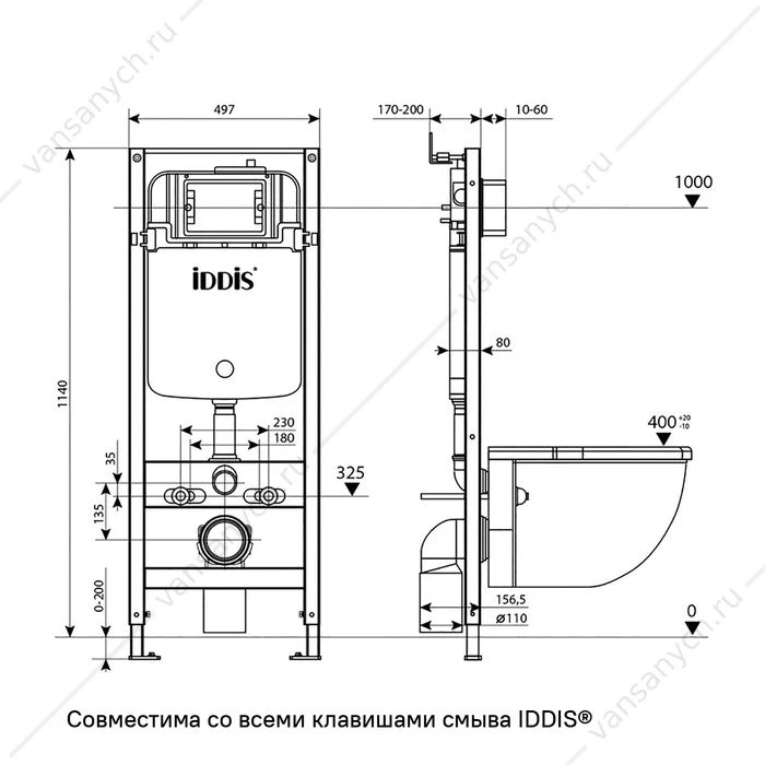 Инсталляция с кнопкой смыва IDDIS Optima Home, кнопка хром, OPH00GCi32K