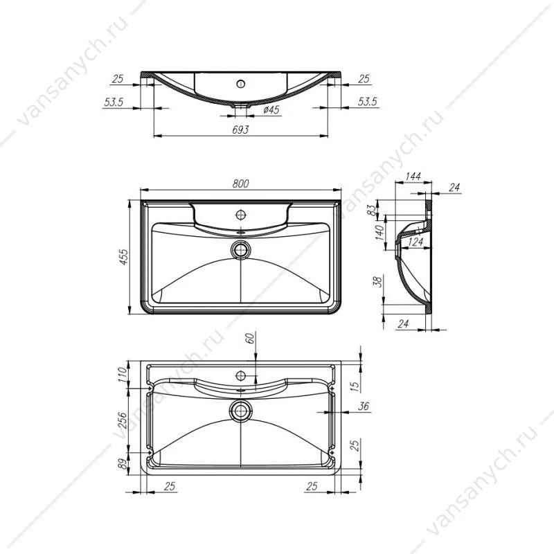 Раковина из литьевого мрамора 80см BelBagno, белый, BB800/455-LV-MR-ALR