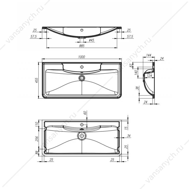 Раковина из литьевого мрамора 100см BelBagno, белый, BB1000/455-LV-MR-ALR