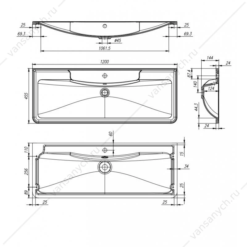 Раковина из литьевого мрамора 120см BelBagno, белый, BB1200/455-LV-MR-ALR
