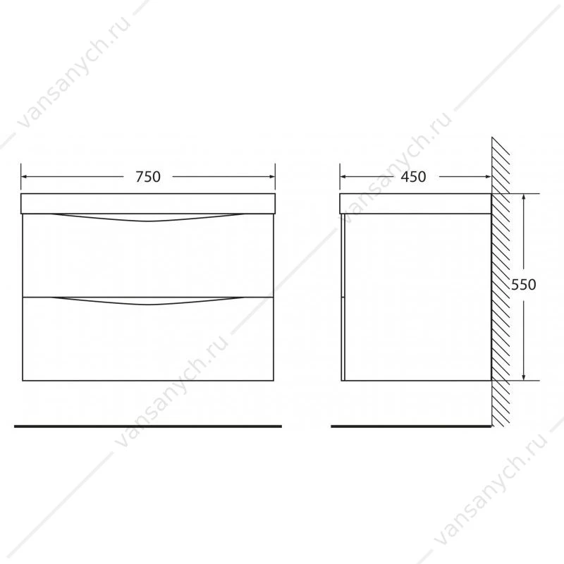 Тумба под раковину 75см BelBagno MARINO, Bianco Opaco, MARINO-750-2C-SO-BO-P