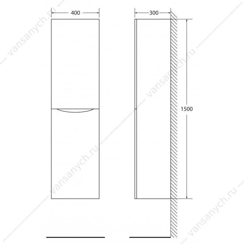 Пенал 40см BelBagno MARINO, ЛЕВЫЙ, Rovere Nature, FLY-MARINO-1500-2A-SC-RN-P-L