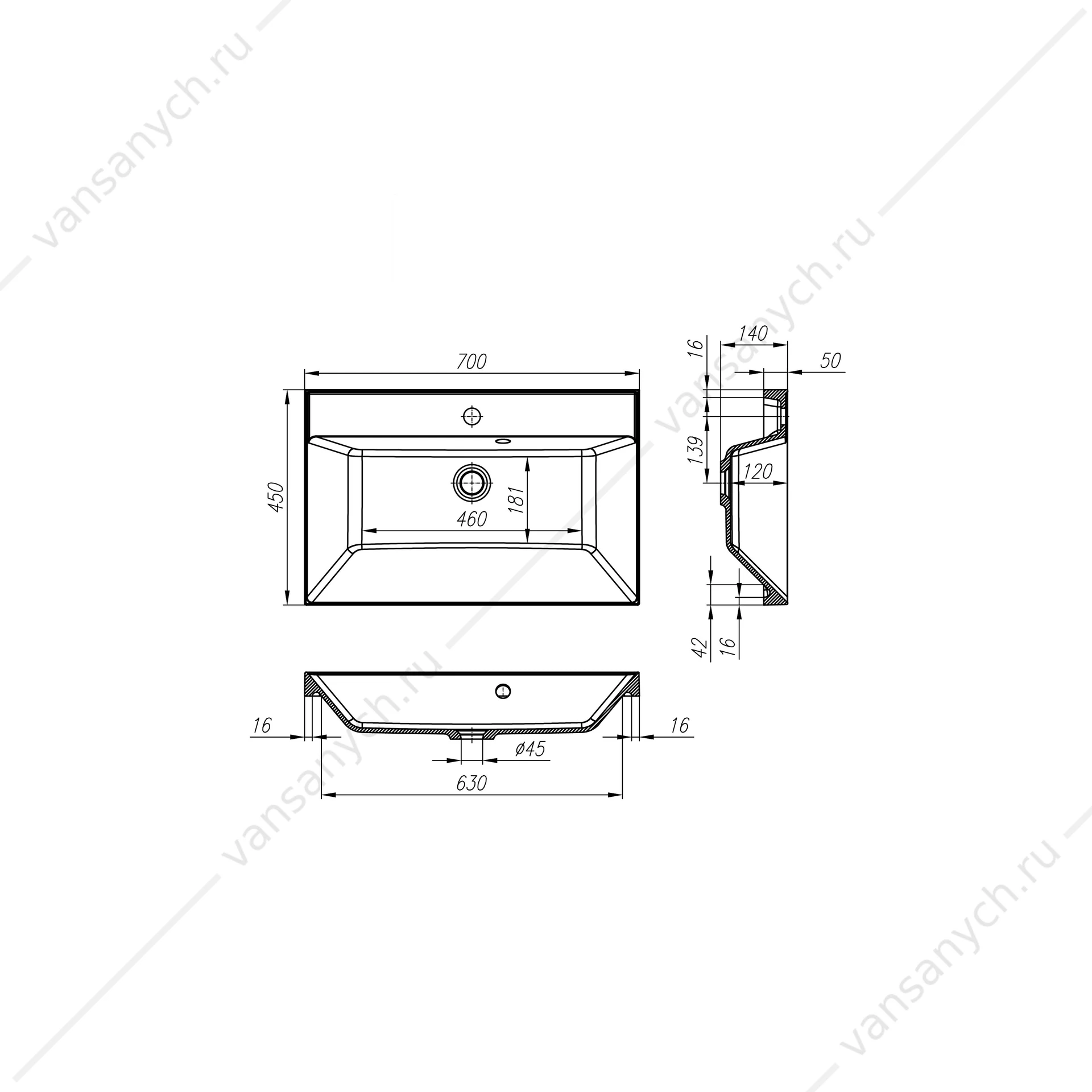 Раковина из литьевого мрамора 70см BelBagno, белый, BB700/450-LV-MR-AST
