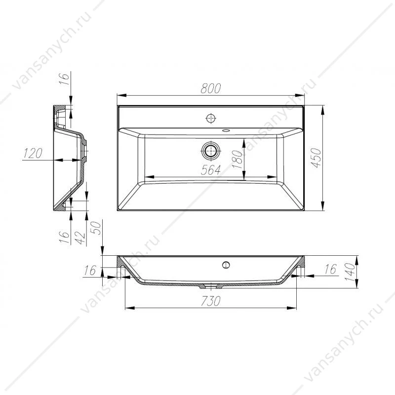 Раковина из литьевого мрамора 80см BelBagno, белый, BB800/450-LV-MR-AST
