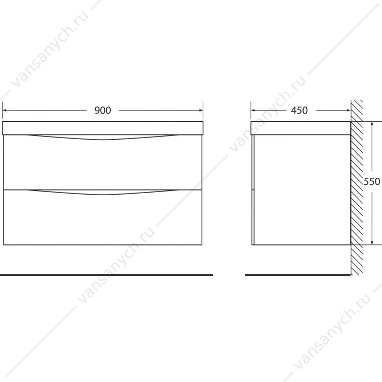 Тумба под раковину 90см BelBagno MARINO-H60, Bianco Lucido, MARINO-H60-900-2C-SO-BL-P